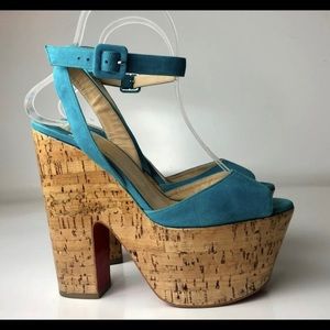Christian Louboutin Dombasle 160 Teal Cork Wedges